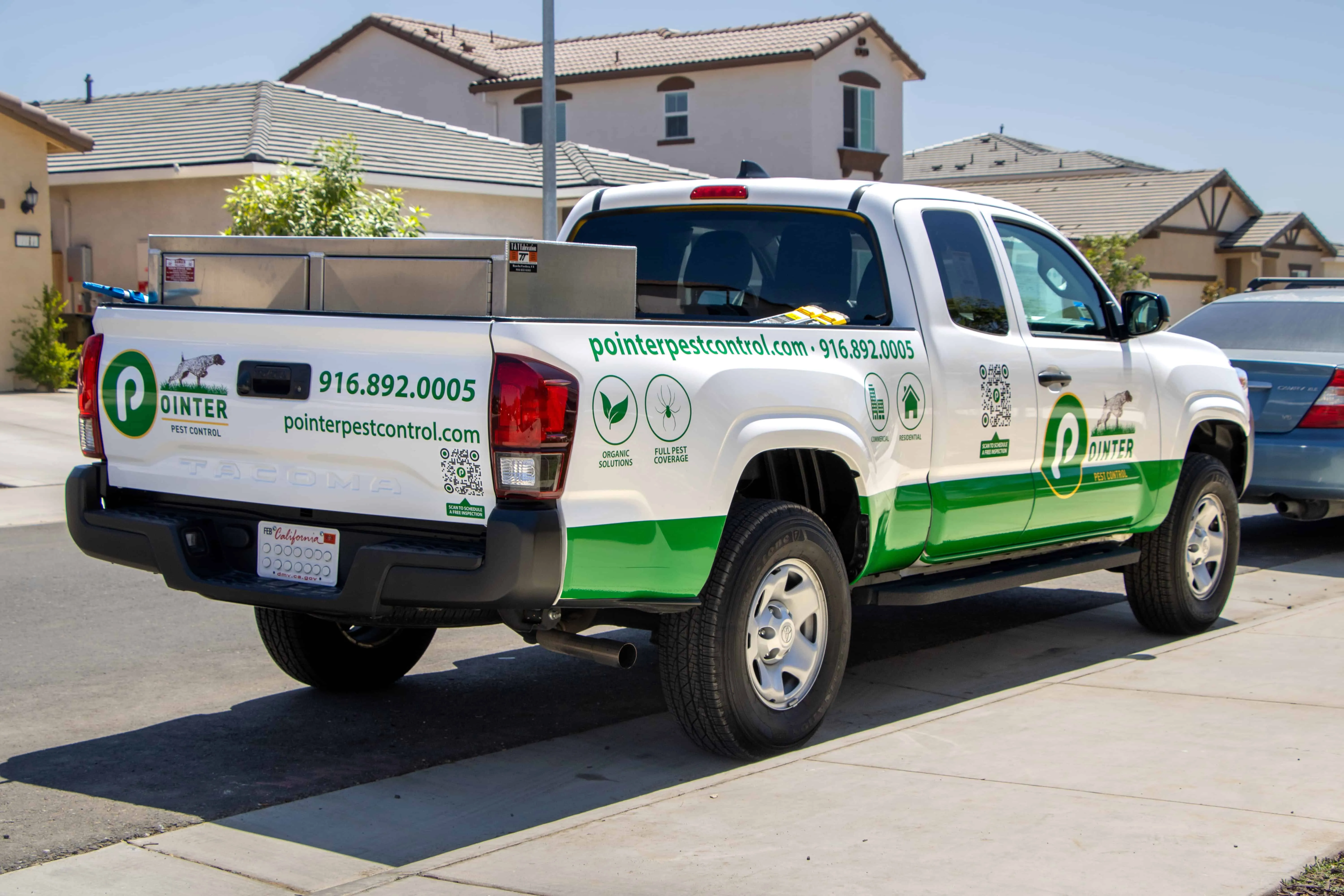 Pointer Pest Control branded service truck parked in a Granite Bay neighborhood